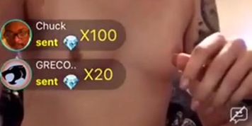 Miley Cyrus look alike on a live app showing her tits