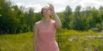 Brunette meets redhead in forest so they have sex