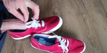 Cum on her red Keds