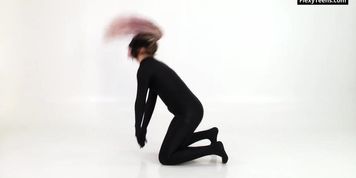 Black latex and braids very hot Russian flexible teenie