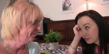 He finds his mother and girl having fun