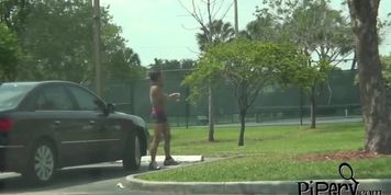 Nicole hitchhikes her way out of trouble by riding a big dick