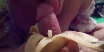 Mommy gives edging bananajob before sleeping