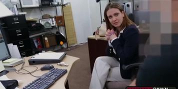 Hot and busty brunette hardcore pounding at the pawnshop