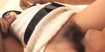 Saya Misaki sucks dongs and welcomes them in her hairy cooter