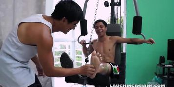 Asian Boy Vahn Gets a Ticklish Workout (white socks)