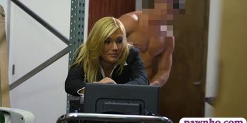 Hot blonde milf gets her pussy banged hard in storage room