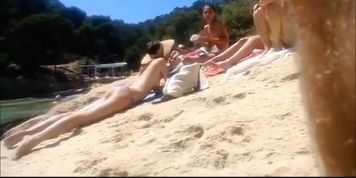 Topless friends at river beach (Amanda Logue, Sunny Day)