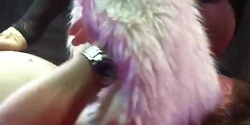 Busty stripper on the stage teasing and dildoing pussy (Angel Dark)