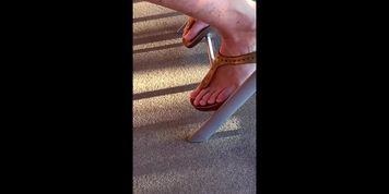 Skinny Older Hippie Neighbor Feet In Her Rubber Sandals, I Know Her Feet Had To Be Sweaty!