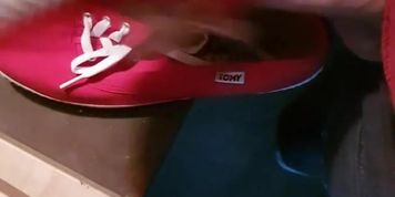 Cum in red shoes