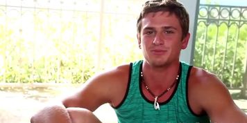 Muscular stud jerking his dick during solo