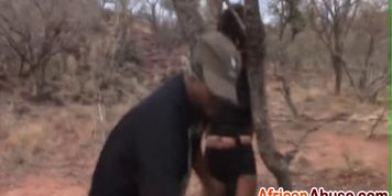 Bondage and rough outdoor spanking with an African slut