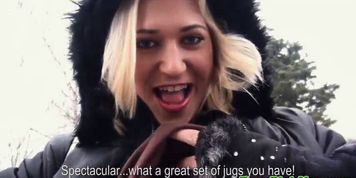 Eurobabe flashes boobs then gets pounded