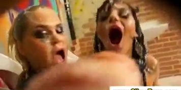 Glamorous lesbian sluts get cumshower while playing with their pu - video 1