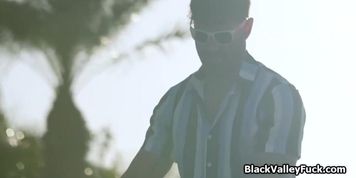 Pool guy gets dirt on busty ebony princess and makes her milk his cock