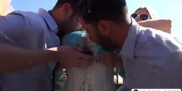 Rough outdoor orgy with dick loving MILFs and horny sluts