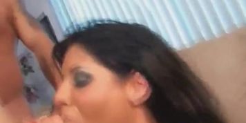 Dark head slut Ariana Jollee is double penetrated in a hardcore gangbang session