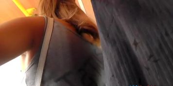 Eye-catching denim upskirt
