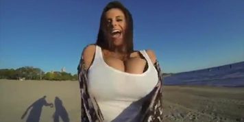 big boobs walking morning beach