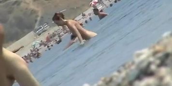 Girls caught going in and out of the water with a spy cam