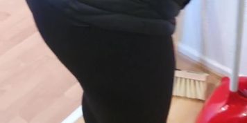 Step mother makes step son cum in her panties and Leggings and Pull them up before cleaning the house 