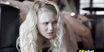 Hot blonde with curly hard punished hard by her stepdad