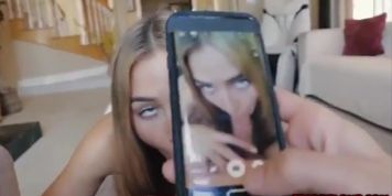 Hottie Blair Williams blows bro cock for jizz and cash
