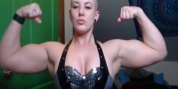 cute girl huge biceps flex