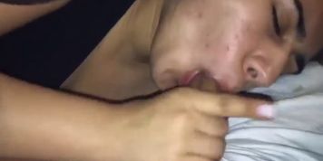 Getting my dick sucked by sexy Latina before fucking skinny Asian girl 