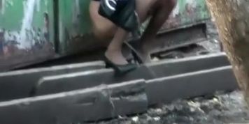 Brunette big piss outdoors