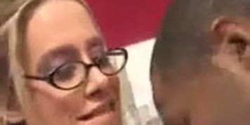 sexy busty nerd sucks stranger's large dick