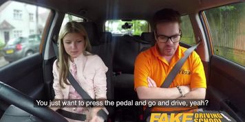 Fake Driving School Hot and lonely blonde Russian fucked to orgasm in car