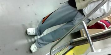 Exibitionist man play whit his excited bulge on the subway
