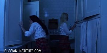 Teen girls having fun during the night in the Russian Institute