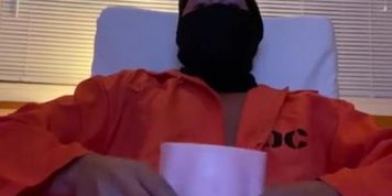 Masked Prisoner breaks into a house and fucks a fleshlight.   Moans and cums inside it!