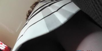 Elegant looking pantyhose in amateur public upskirt