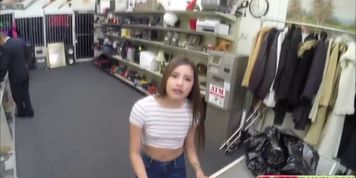 Cute babe models her fur coat and then pawndude pay her for sex