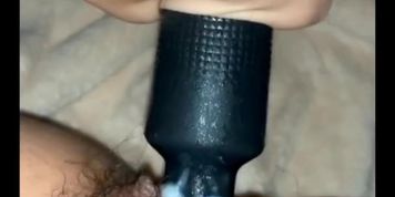 Teen gets hairy pussy wet using vibrator