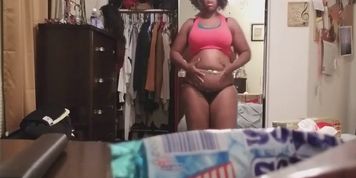 Ebony belly bloat and rub down