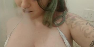 POV Femdom smoking, pissing & finger fucking her wet pussy to taste her cum