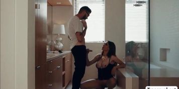 Horny shemale stepmom lets her stepson fuck her wet ass