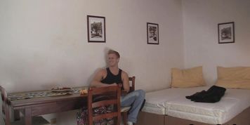 The old woman rides the guy's huge cock