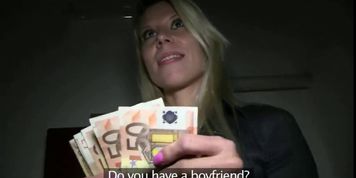 Blonde fucked and cummed in public building stairs