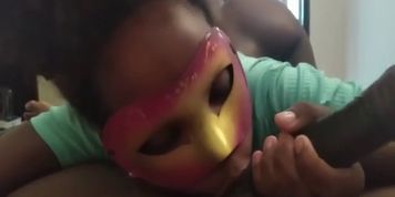 19 Year Old Masked Ebony Coed Sucks BBC