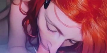 Cartoon milf on her knees taking dick and cum in her mouth