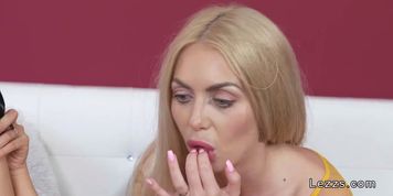 Huhe tits blonde licks busty Asian lesbian