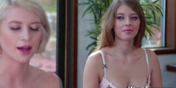 Lithe lesbian teen blondes eat out