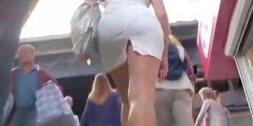 Plump blonde upskirt
