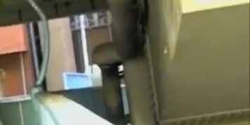 Happy Asian hottie got skirt sharked on a pedestrian bridge